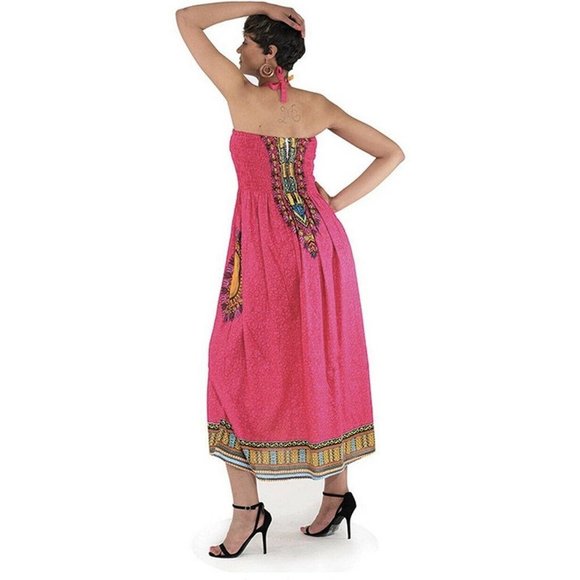 African Traditional Print Maxi Tube Dress Fuschia Women’s One Size - Picture 2 of 2